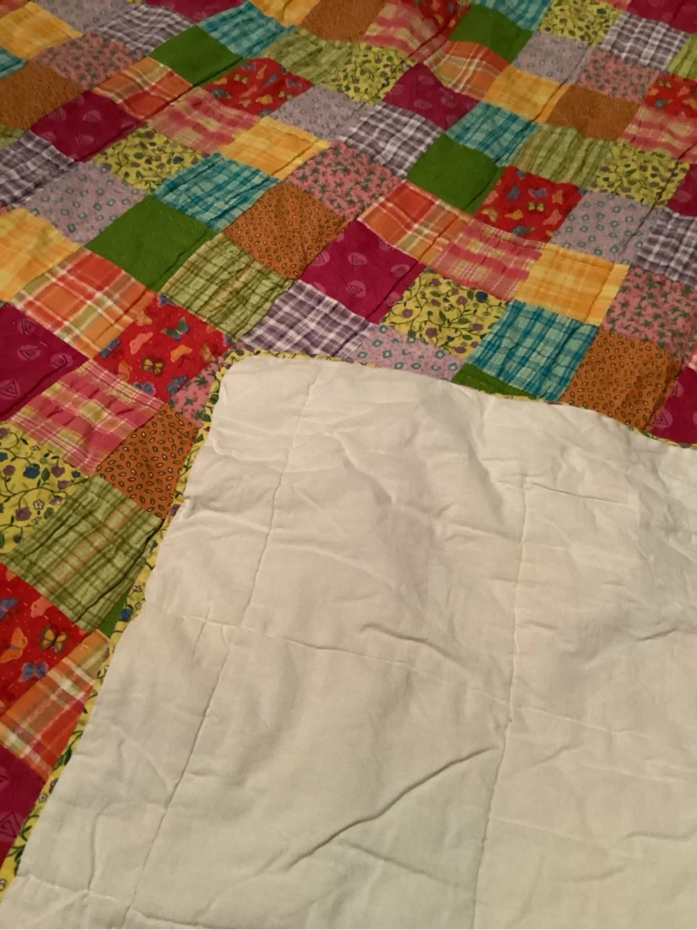 Bright Patchwork Quilt - Multicolor Cotton Bedspread 80 x 84 approx